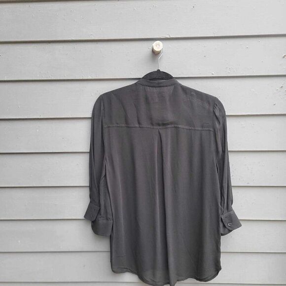 Mauve by Anthropologie Sheer Black Ruffle Button Down Top XS - Picture 6 of 11